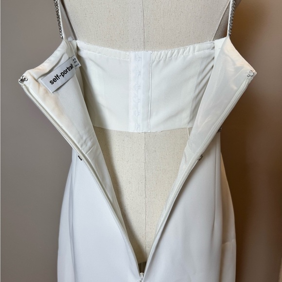 Self-Portrait White Bonded Crepe Midi Dress – Size 6 - Picture 7 of 10